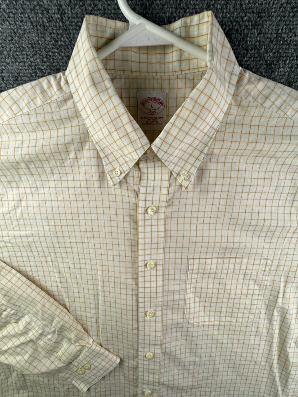 Brooks Brothers White and Tan Plaid Button-Down Shirt
